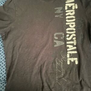 Aeropostale Black Short Sleeve Tee with Off-White Vertical Logo